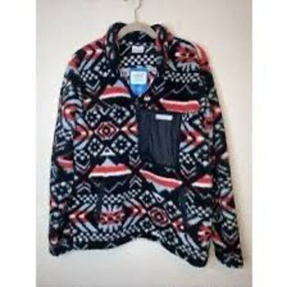 Columbia Women's L West Bend 1/4 Zip Fuzzy Pullover Red Black Faire Isle Ski New - Picture 5 of 16